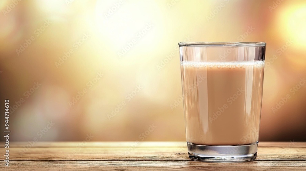 A glass of milk is sitting on a wooden table A glass of milk is sitting on a wooden table