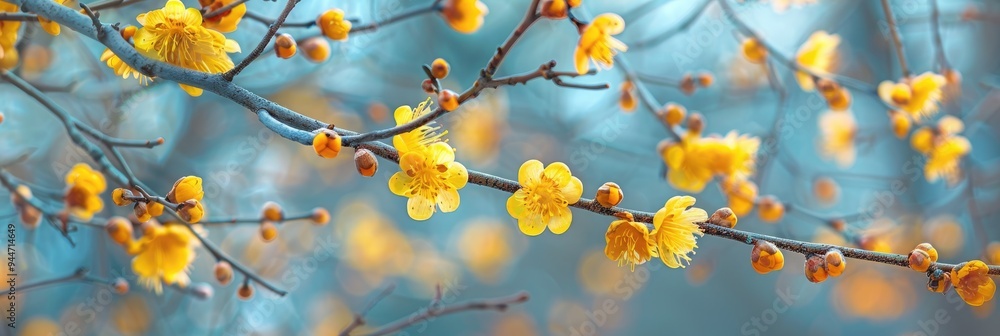 Blooming yellow Corylopsis pauciflora, commonly referred to as buttercup witch hazel or winter hazel. Blooming yellow Corylopsis pauciflora, commonly referred to as buttercup witch hazel or winter hazel.