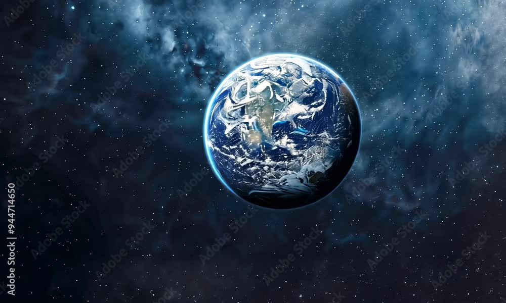 Planet Earth in the vastness of space, surrounded by stars and a nebula Planet Earth in the vastness of space, surrounded by stars and a nebula