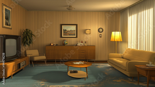 Comfortable classic style family room decoration with sofa and television