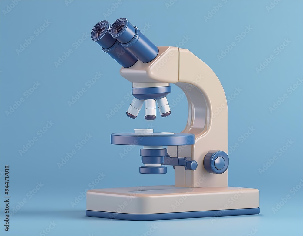 3D microscope sits on a light blue background, 3D Illustration 3D microscope sits on a light blue background, 3D Illustration