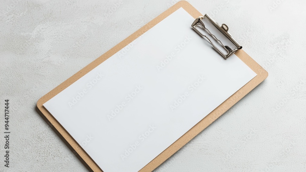 A clipboard with a white piece of paper on it A clipboard with a white piece of paper on it