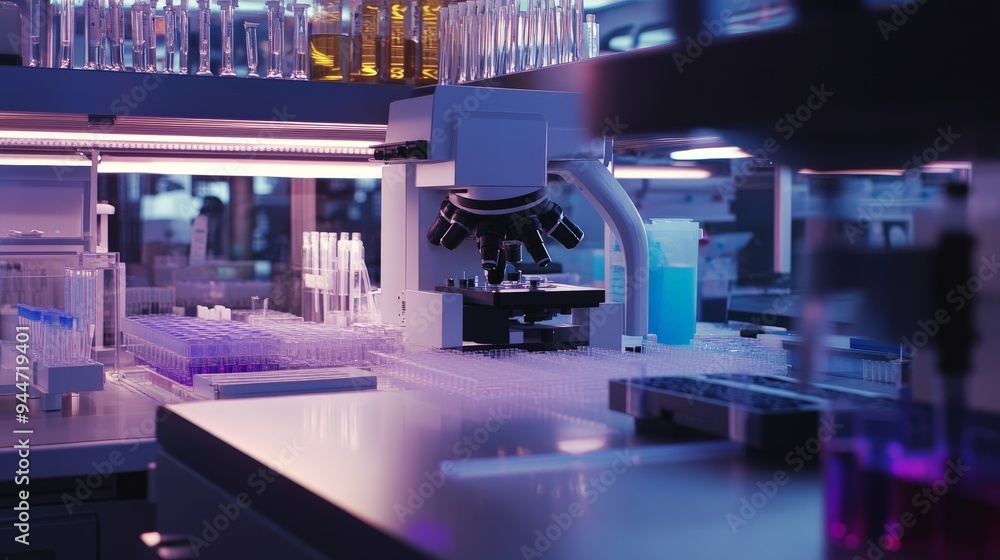 Envision a biotechnology lab where scientists use CRISPR and other advanced tools to edit genes and create new treatments for diseases. Envision a biotechnology lab where scientists use CRISPR and other advanced tools to edit genes and create new treatments for diseases.