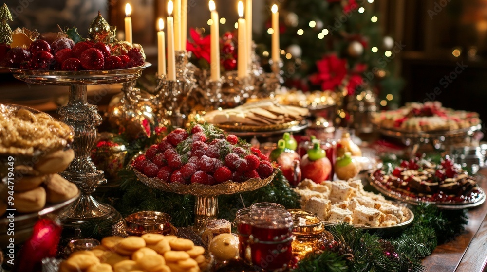 buffet table at a holiday party. buffet table at a holiday party.