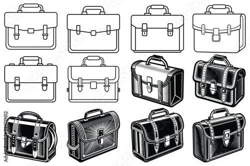 Versatile briefcase icon set. Perfect for business and office-related designs. Isolated Vector Illustration.