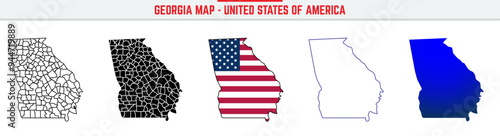 Georgia Map with editable stroke icon. Georgia USA State thin line icon, Georgia map vector illustration, Georgia, GA blue silhouette vector map