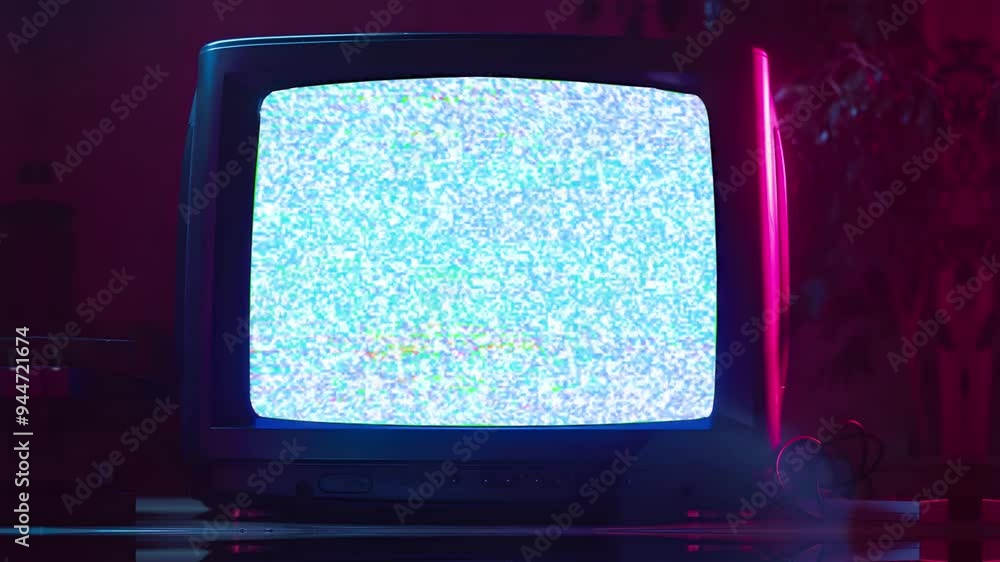 green screen (chroma key) old retro CRT TV monitor with RGB glitch animation, abstract zoom-out motion overlay