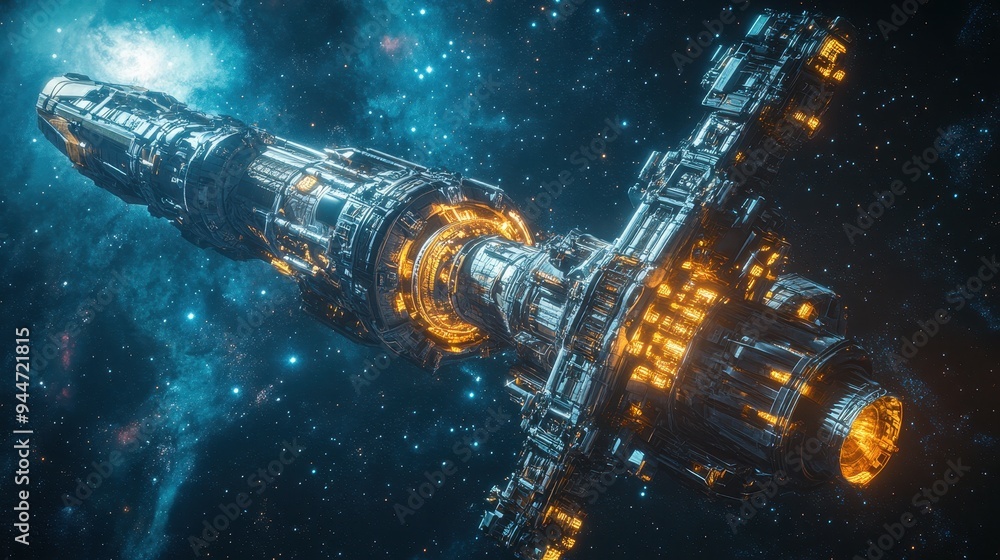 Futuristic Spacecraft in Deep Space with Stars Futuristic Spacecraft in Deep Space with Stars