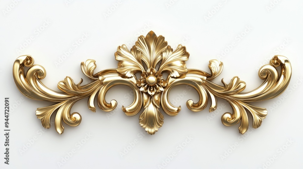 3D rendering of an antique golden ornament displayed against a white backdrop 3D rendering of an antique golden ornament displayed against a white backdrop