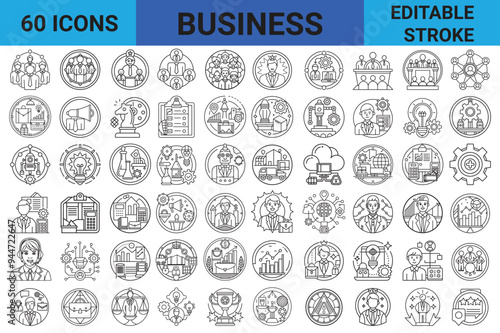 Editable Stroke Business Line Icons: A versatile set of line icons focused on Teamwork, Management, Leadership, Planning, Marketing and many more. Customize the line weight to fit any design style.