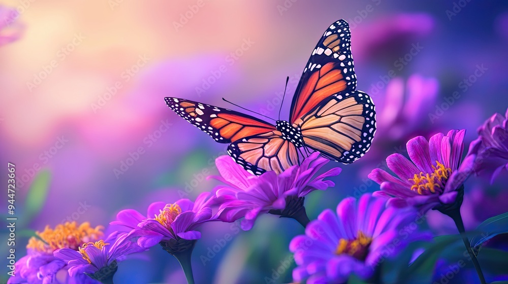 Monarch Butterfly on Purple Flowers Monarch Butterfly on Purple Flowers