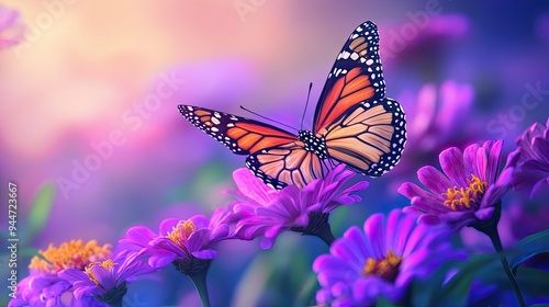 Monarch Butterfly on Purple Flowers