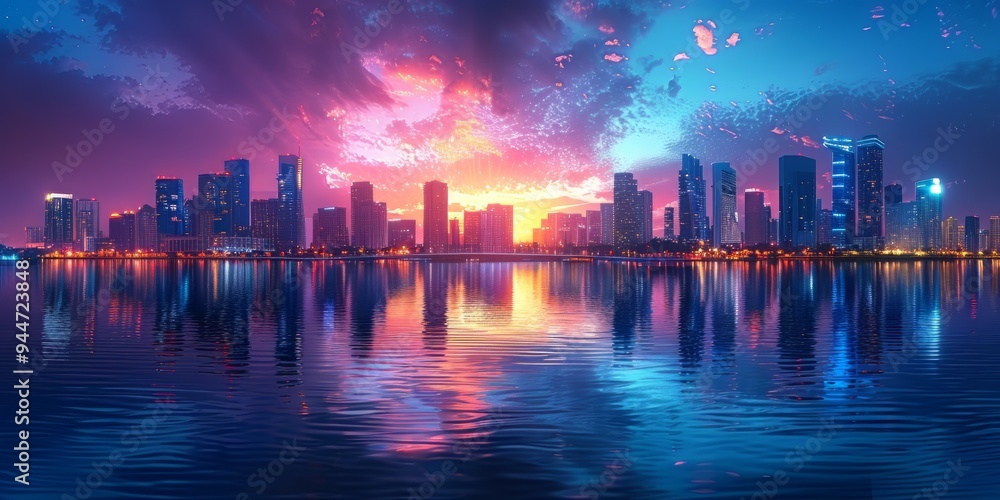 Cityscape at Twilight with a Vivid Sky Cityscape at Twilight with a Vivid Sky
