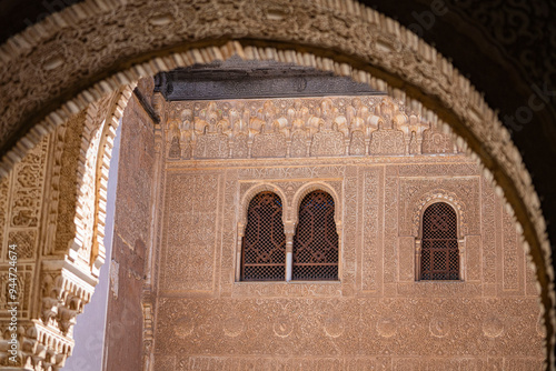 Detailed view of the architecture in Nasrid Palace, Alhambra, Granada.