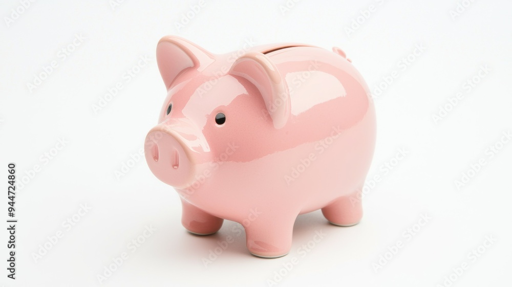 A pink piggy bank sits on a white background A pink piggy bank sits on a white background
