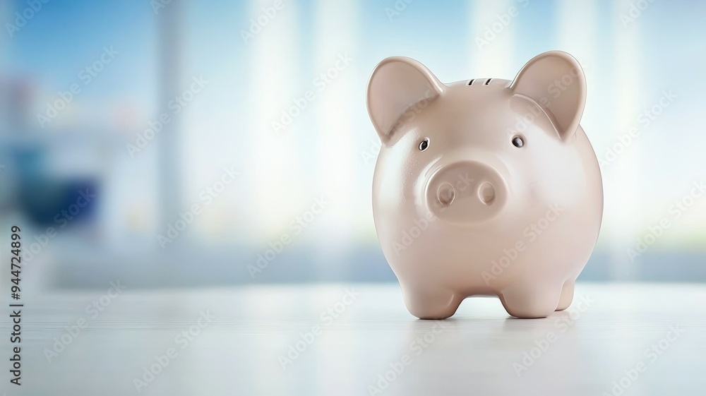 A small piggy bank sits on a table A small piggy bank sits on a table