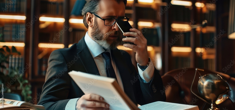 Businessman on the Phone in Library Businessman on the Phone in Library