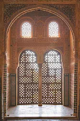 Detailed view of the architecture in Nasrid Palace, Alhambra, Granada.