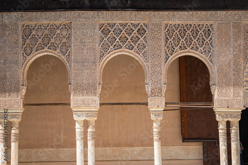 Detailed view of the architecture in Nasrid Palace, Alhambra, Granada.