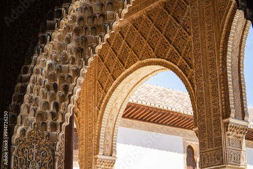 Detailed view of the architecture in Nasrid Palace, Alhambra, Granada.