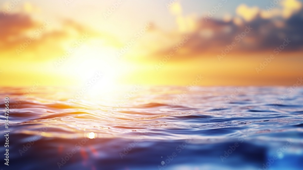 A beautiful ocean with a sun setting in the background A beautiful ocean with a sun setting in the background