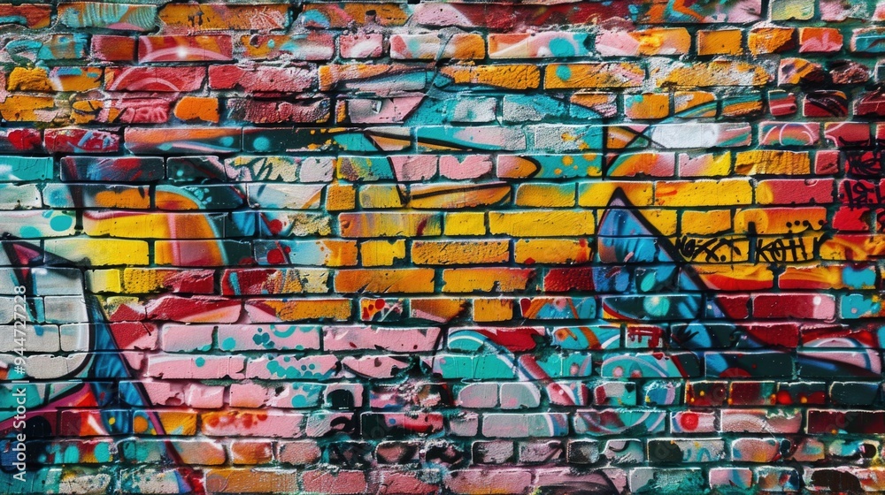 Obraz premium Urban graffiti wall with bold and dynamic graffiti. Streetwear and fashion branding with a graffiti wall. Edgy and modern design concept.