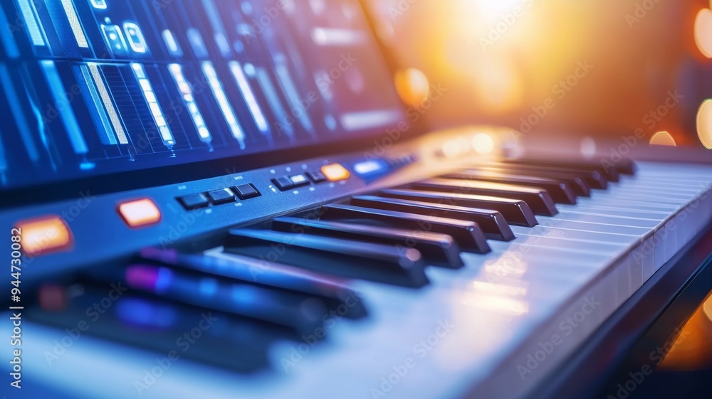A keyboard with a blue screen and a white background A keyboard with a blue screen and a white background