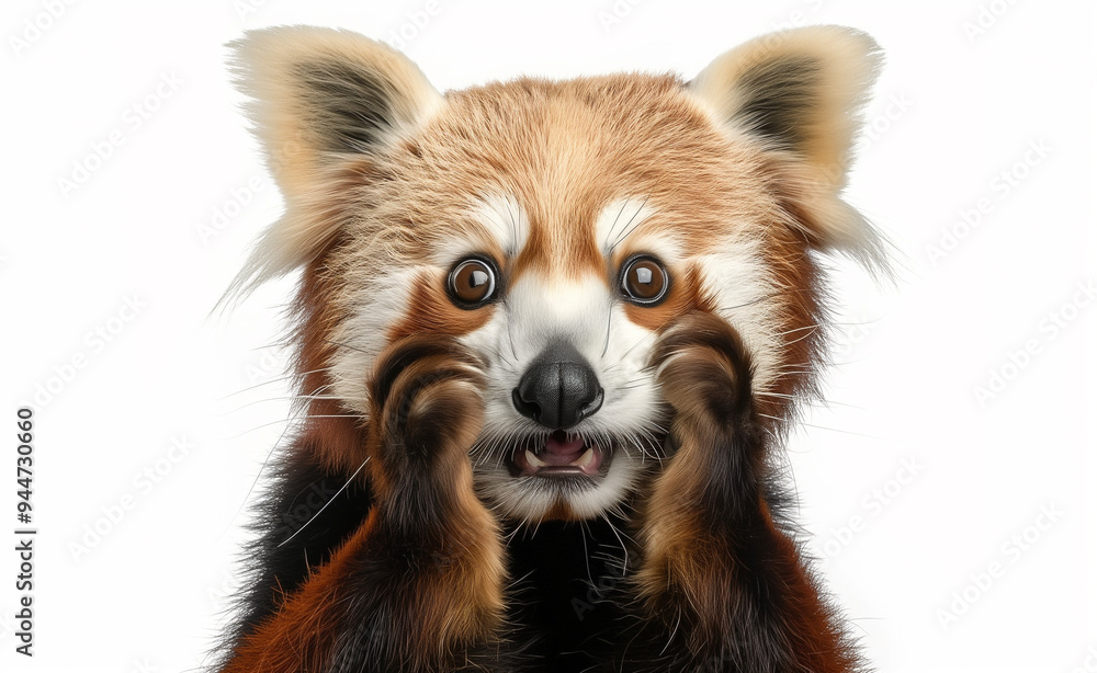 Obraz premium Surprised red panda with both hands on cheeks generated by AI