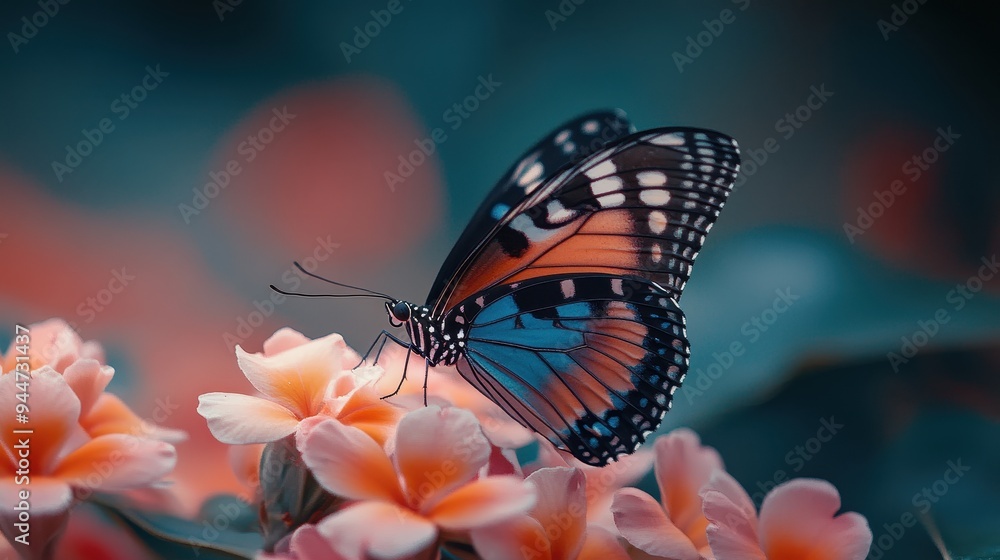 Colorful Butterfly on Pink Flowers Colorful Butterfly on Pink Flowers