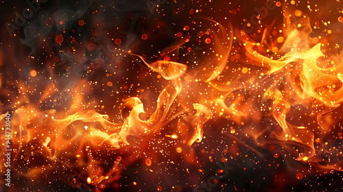 Fire spark overlay with smoke and flame background. Hell bonfires burning with hot cinders