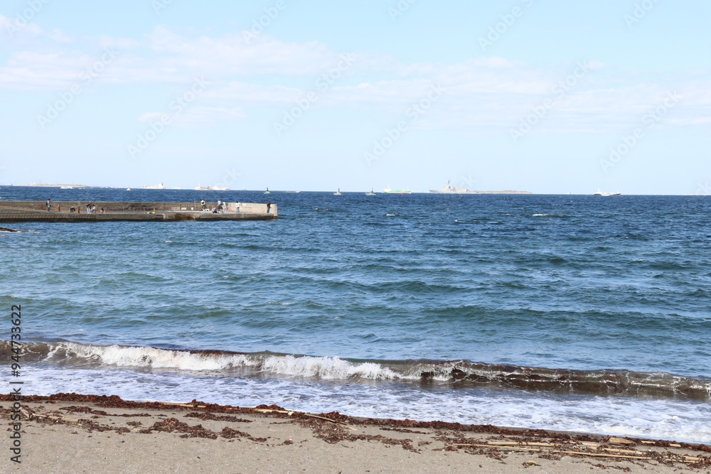 東京湾の風景(横須賀)。観音崎海水浴場。 東京湾の風景(横須賀)。観音崎海水浴場。