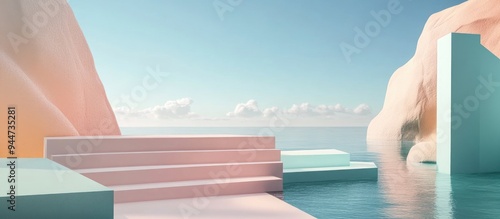 3D rendered backdrop for brand showcasing featuring polygons and gentle color tones photo