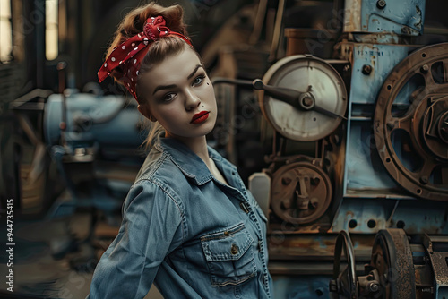 Obraz na płótnie Rosie the Riveter-Inspired Fashion Shoot w salonie