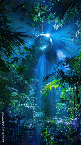 Obraz na płótnie Enchanted Jungle: Disco Ball Reflections w salonie