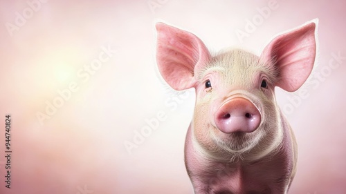 A pig with pink ears and a pink nose is looking at the camera