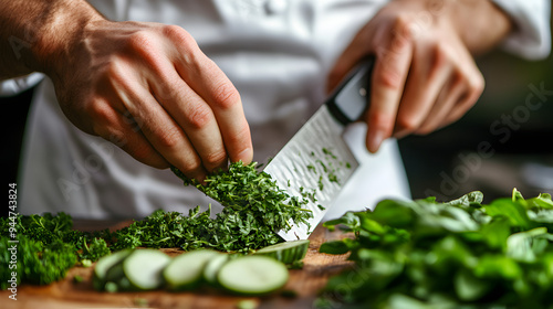 Wallpaper Mural Professional Chef Carefully Chopping Fresh Herbs in Kitchen Torontodigital.ca