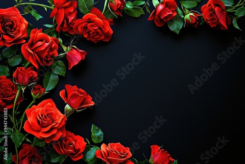 A realistic digital corner frame of glowing red and white roses, set against an isolated black background.