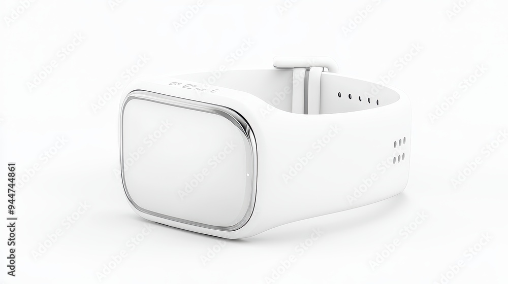 Modern White Smartwatch with Silver Trim on White Background Modern White Smartwatch with Silver Trim on White Background