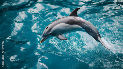 Playful Dolphin Jumping Out of Turquoise Ocean Waves in Sunny Tropical Setting