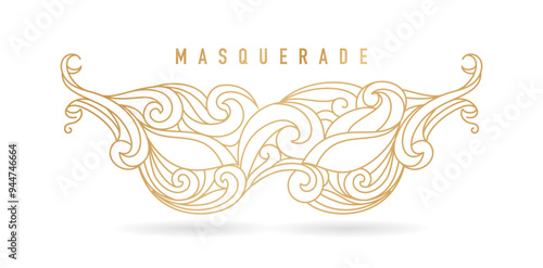 Luxury masquerade drawing golden colors line art isolated white backgrounds calligraphic design elements