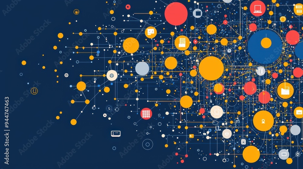 Abstract Network Connection Illustration With Circle Shapes And Icons Abstract Network Connection Illustration With Circle Shapes And Icons