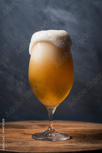 Poured Craft Beer with a Frothy Head in a Tulip Glass photo