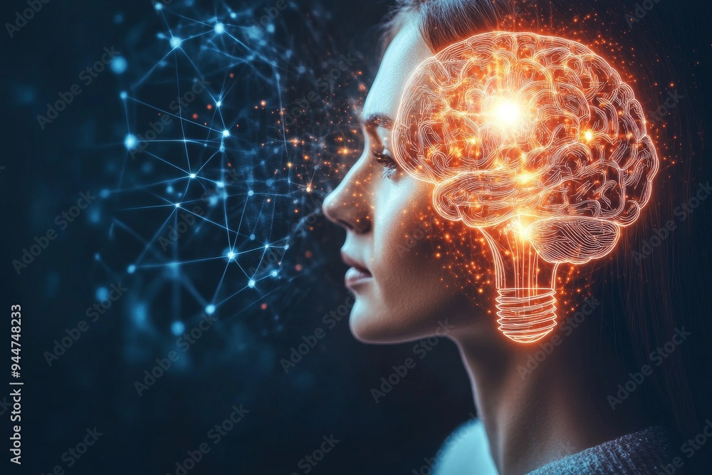 Futuristic Woman with Neural Network Brain Symbolizing the Integration of Technology and Human Intelligence in a Digital World Futuristic Woman with Neural Network Brain Symbolizing the Integration of Technology and Human Intelligence in a Digital World