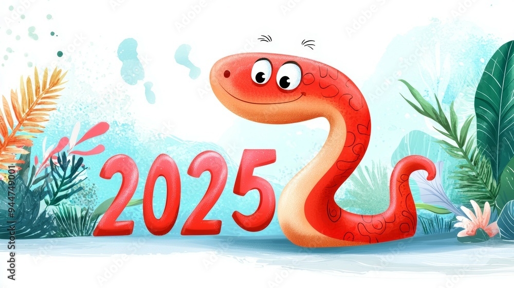 Snake and numbers 2025 symbol of the year. Background with copy space Snake and numbers 2025 symbol of the year. Background with copy space