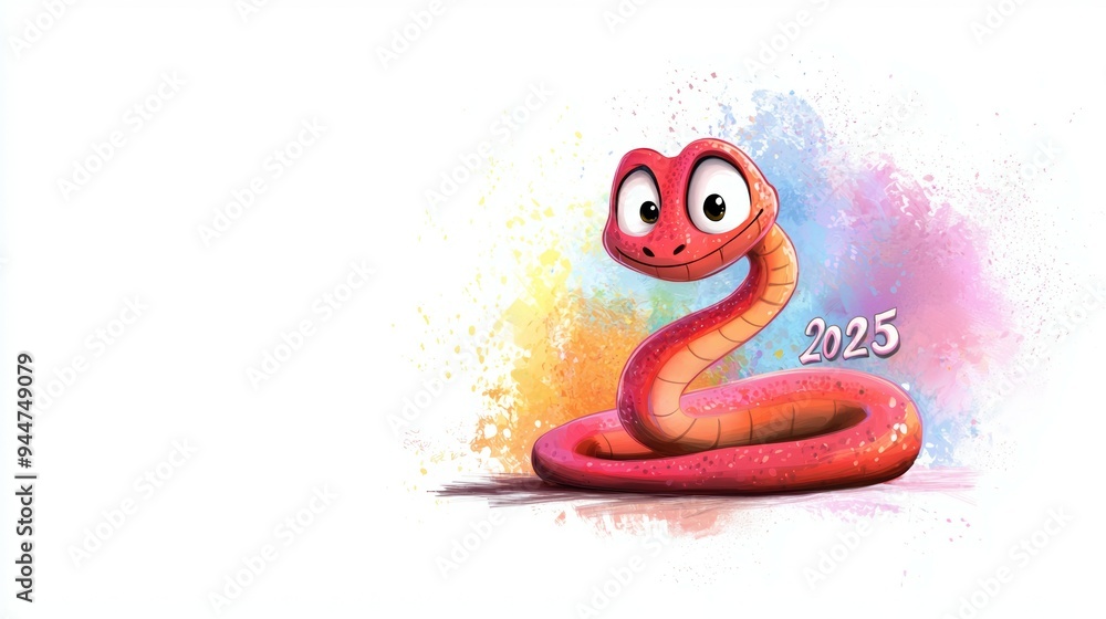 Fototapeta premium Snake and numbers 2025 symbol of the year. Background with copy space
