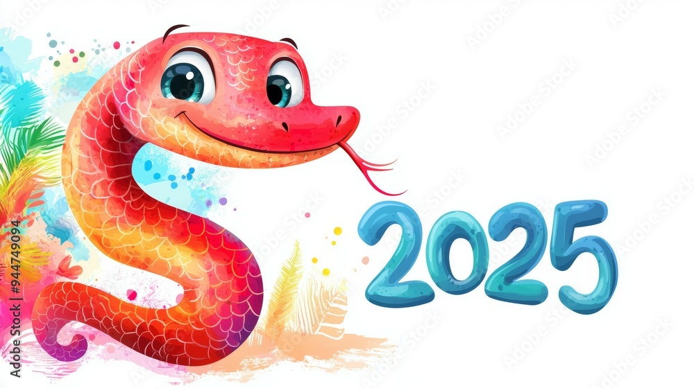 Fototapeta premium Snake and numbers 2025 symbol of the year. Background with copy space