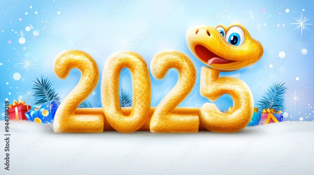 Snake and numbers 2025 symbol of the year. Background with copy space Snake and numbers 2025 symbol of the year. Background with copy space