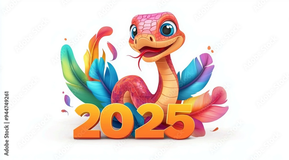 Obraz premium Snake and numbers 2025 symbol of the year. Background with copy space