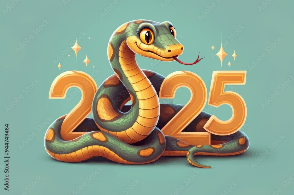 Naklejka premium Snake and numbers 2025 symbol of the year. Background with copy space
