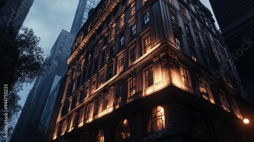 A Corner Building Facade Illuminated by Warm Evening Light